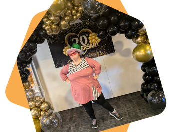 Girl posing with props in frame